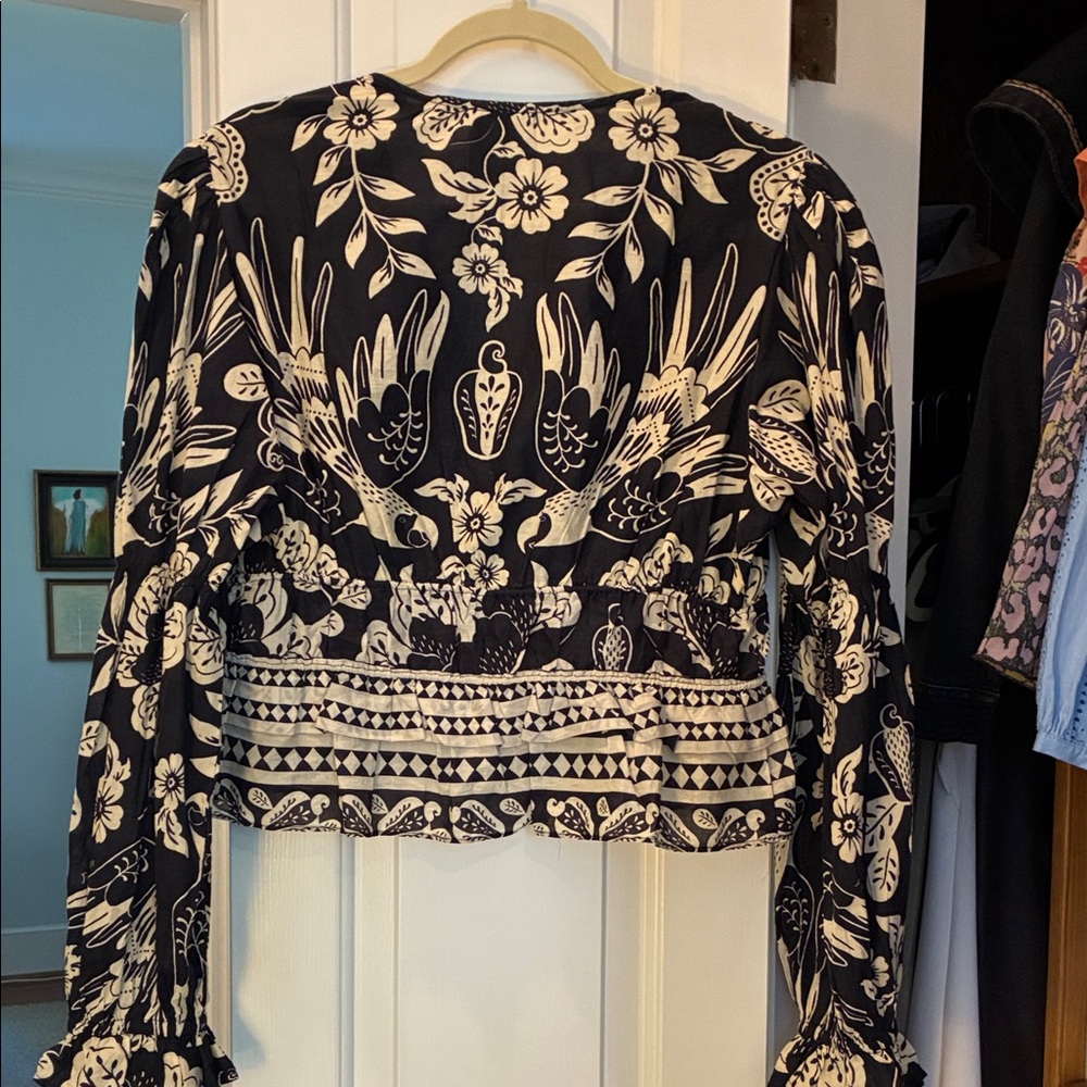 FARM Rio Black and Cream Bird Print Blouse - Picture 6 of 6